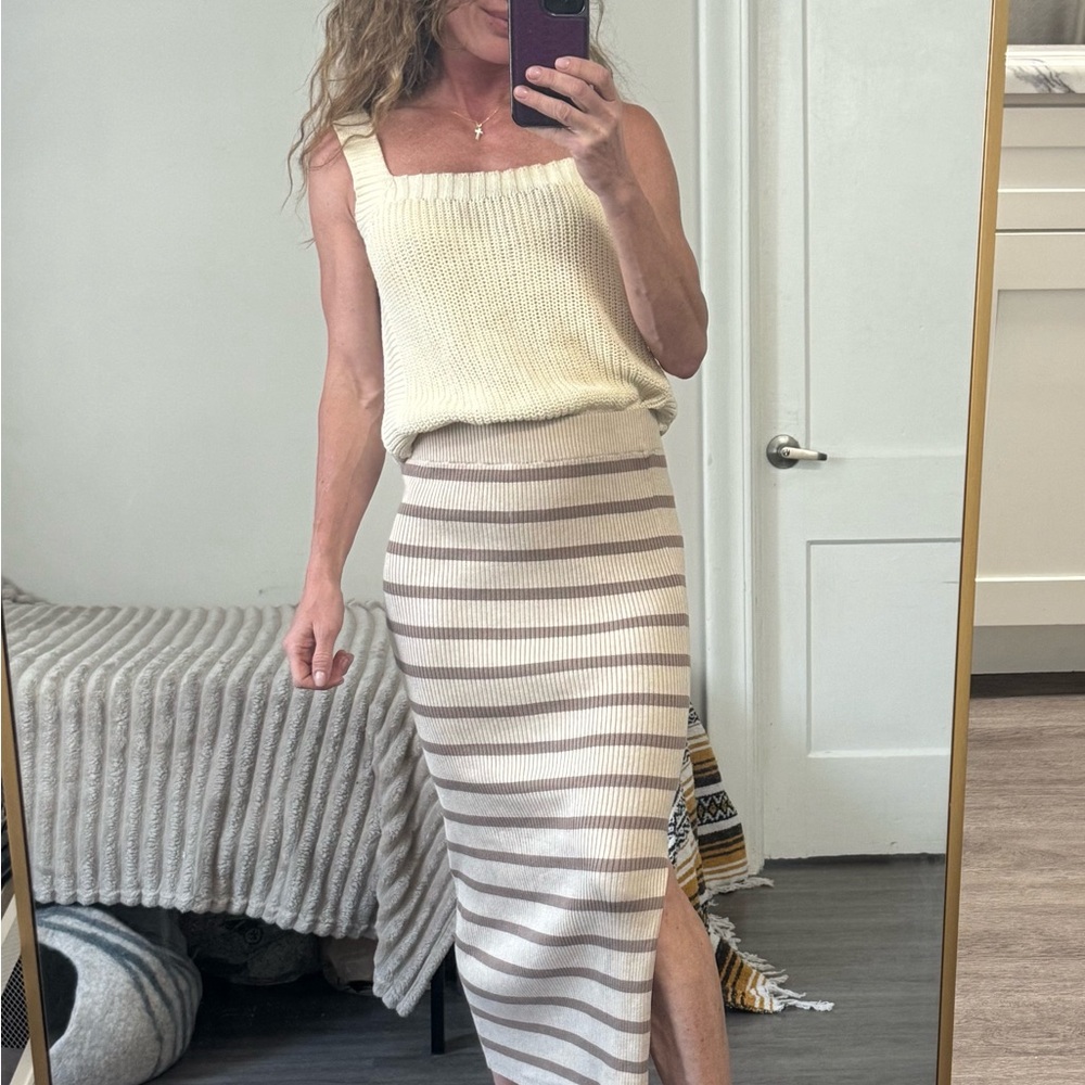 Olive + Oak Ribbed Knit Striped Midi Skirt  Size M